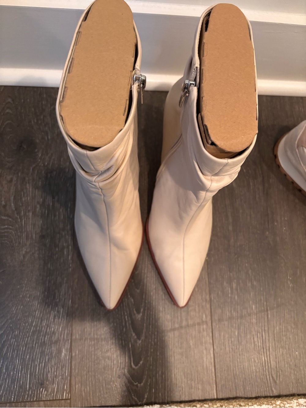 Vince Camuto Cream Pointed-Toe Pump with Stacked Heel